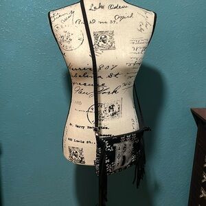 Justice Girls Fringed black & silver Crossbody Purse w/initial B on the front